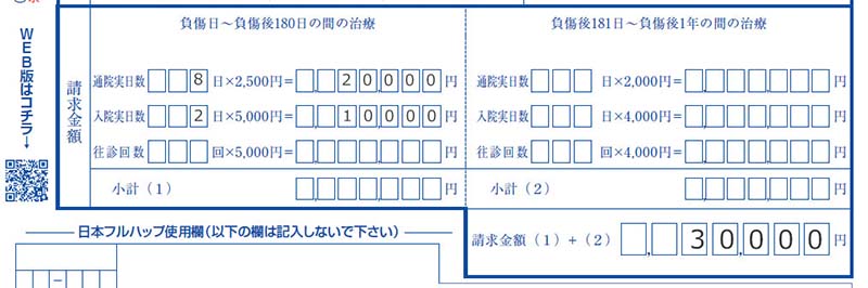 共済金請求書「請求金額」欄